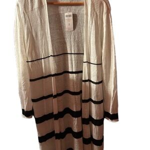 Chico’s Striped Open-Front Cardigan Duster Sweater - White &Black -NWT